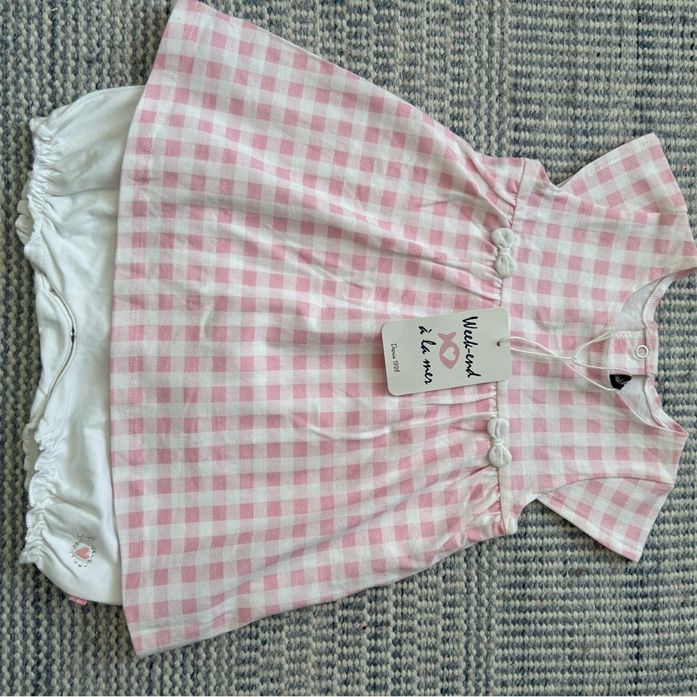 Weekend à la mer Pink and White Checkered Baby Dress